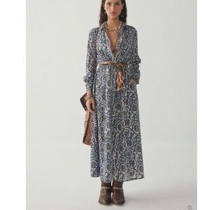 Maison Hotel Roberta Dress Vintage Blue and Ivory  Size XL